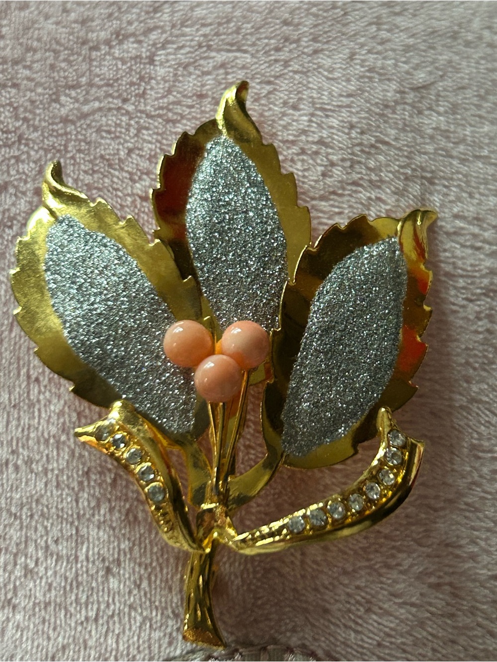 Gold and Silver Leaf coral bred Brooch